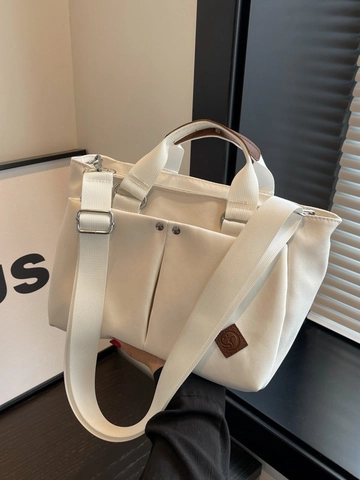 Bolso Tote de Lona Casual para Mujer Gran Capacidad Múltiples Bolsillos Bolso Bandolera Con Correa Ajustable Minimalista Urbano
