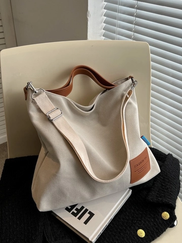 Borsa Tote in Tela da Donna Grande Capacità Manici in Pelle Tracolla Larga Minimalista Borsa a Spalla Pendolare