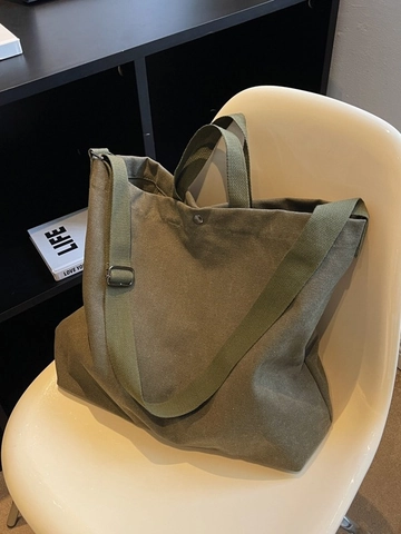 Bolso Tote de Lona Gran Capacidad para Mujer Bolso Bandolera Minimalista Casual Con Correa Ajustable Color Sólido Bolso de Hombro