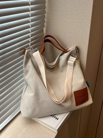 Borsa Tote in Tela da Donna Grande Capacità Manici in Pelle Tracolla Larga Minimalista Borsa a Spalla Pendolare