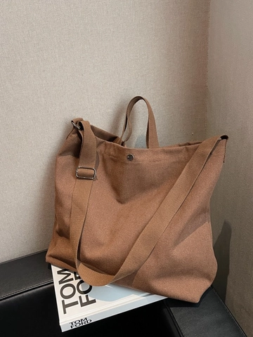 Bolso Tote de Lona Gran Capacidad para Mujer Bolso Bandolera Minimalista Casual Con Correa Ajustable Color Sólido Bolso de Hombro