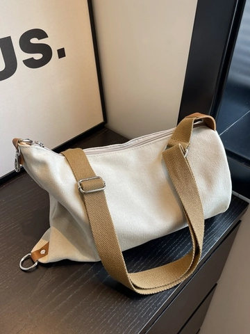 Borsa a Tracolla da Donna in Tela Semplice Piccola Borsa a Spalla a Cilindro Con Tracolla Larga Regolabile Casual Donna Borsetta