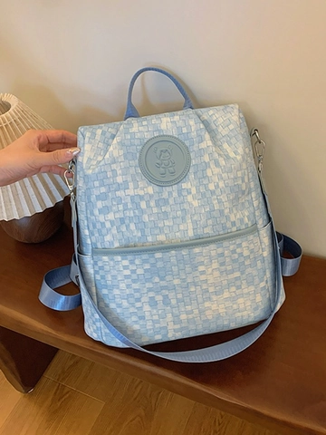 Mode Rucksack PU Gewebe Große Kapazität Karomuster Bär Dekor Reise Schultasche Für Damen Studenten