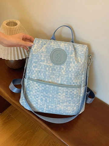 Mode Rucksack PU Gewebe Große Kapazität Karomuster Bär Dekor Reise Schultasche Für Damen Studenten