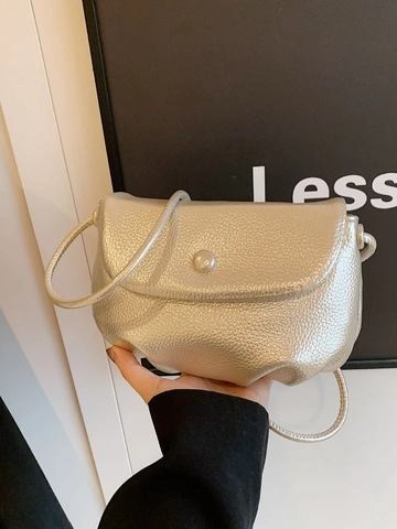 Women's Pleated Cloud Crossbody Bag Metallic PU Leather Small Flap Handbag With Thin Shoulder Strap Fashion Mini Pouch Bag