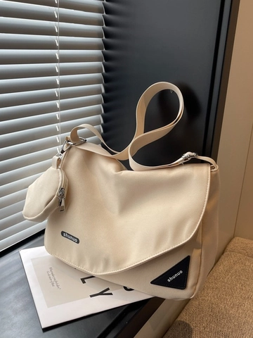Women Large Capacity Canvas Crossbody Bag Minimalist Messenger Bag with Small Pouch Urban Casual Commuter Shoulder Bag