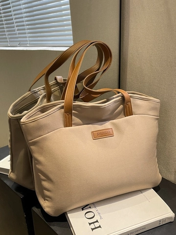 Borsa Tote in Tela a Grande Capacità Minimalista per Donna Borsa a Tracolla Pendolare a Contrasto Borsa in Tessuto Morbido