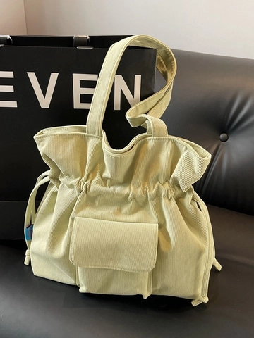 Bolso Tote de Pana para Mujer Gran Capacidad Cordón Bolso de Hombro Con Bolsillo Frontal Casual Retro Artístico Viaje Handbag