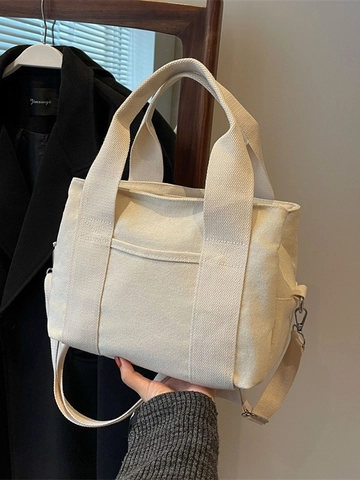 Borsa Tote da Donna Casual in Tela Grande Capacità Multistrato Borsa a Tracolla Tinta Unita Borsa a Mano per Pendolarismo