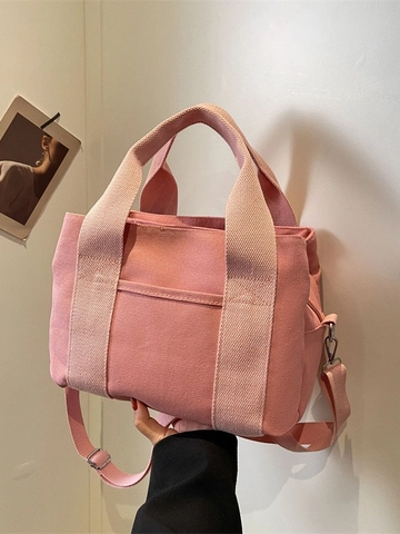 Borsa Tote da Donna Casual in Tela Grande Capacità Multistrato Borsa a Tracolla Tinta Unita Borsa a Mano per Pendolarismo