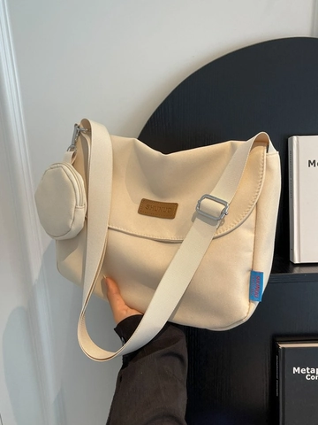 Borsa a Tracolla in Tela a Grande Capacità per Donna Borsa Messenger a Spalla Casual Retrò Con Mini Portamonete Rotondo