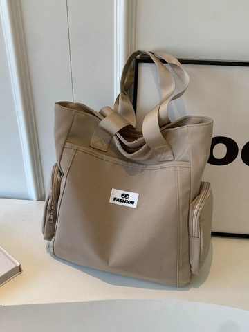 Women Casual Canvas Tote Bag Large Capacity Multi-Pocket Shoulder Bag For School Commute Fashion Letter Patch Handbag