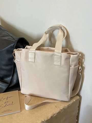 Women Large Capacity Nylon Tote Bag Casual Commuting Shoulder Bag With Adjustable Strap Solid Color Handbag For Students