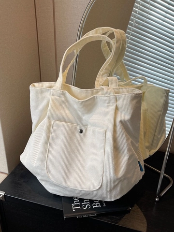 Bolso Tote de Pana Vintage para Mujer Gran Capacidad Bolso de Hombro Casual Color Sólido Moda Escuela Viaje Diario