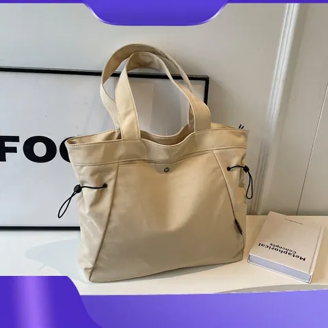 Damen Große Kapazität Nylon Tote Bag Minimalistisch Kordelzug Schultertasche Lässige Handtasche Für Schule Büro Pendler Tasche