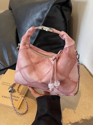 Borsa Hobo da Donna Retro in Pelle PU Trapuntata a Rombi Piccola Borsa a Tracolla Con Catena e Ciondolo a Sfera Borsa a Mano