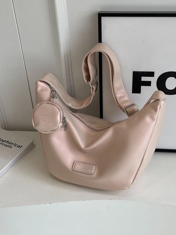 Borsa Hobo da Donna in Pelle PU di Grande Capacità Borsa a Tracolla a Mezzaluna Argento Con Portamonete Rotondo per Pendolarismo