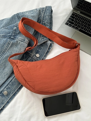 Borsa a Tracolla da Donna Casual a Mezzaluna Plissettata Tinta Unita in Tessuto Sintetico Piccola Borsa Hobo a Raviolo