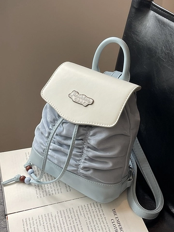 Damen Mini Falten Rucksack PU Leder Kordelzug Rucksack Mit Perlenanhänger Mode Klappdeckel Schultertasche Für Mädchen