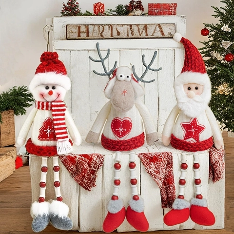 Muñeca de Navidad de Piernas Largas Nórdica Papá Noel Muñeco de Nieve Reno Juguete de Peluche de Punto Para Decoración de Navidad