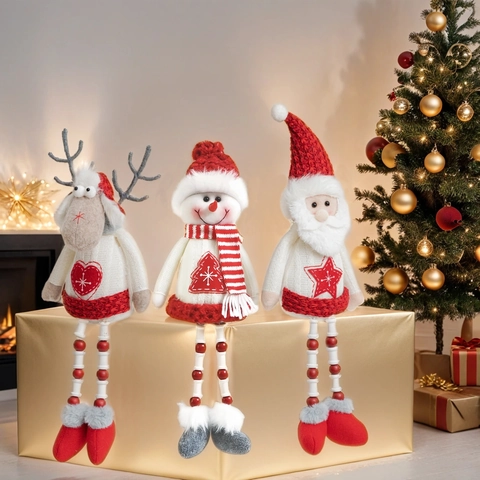 Muñeca de Navidad de Piernas Largas Nórdica Papá Noel Muñeco de Nieve Reno Juguete de Peluche de Punto Para Decoración de Navidad