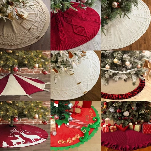 Gonna per Albero di Natale in Maglia da 48 Pollici Grande Tonda Rossa Bianca Fiocco di Neve Renna Copertura Base per Decorazioni Natalizie