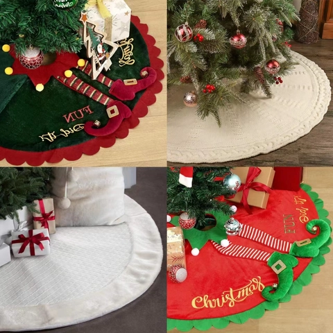 Große Weihnachtsbaumdecke Gestrickte Plüsch Elfenbeine Design Festliche Baumfuß Dekoration Ornament Xmas Party Deko