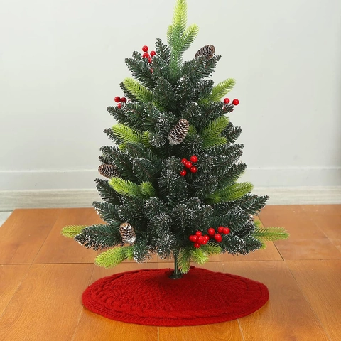 Rote Gestrickte Weihnachtsbaumdecke mit Zopfmuster und Schleifen Weicher Polyester Weihnachtsbaumteppich für Festliche Deko