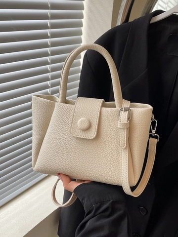 Borsa a Secchiello in Pelle PU Vintage da Donna con Motivo Litchi Borsa a Mano Minimalista con Tracolla Regolabile