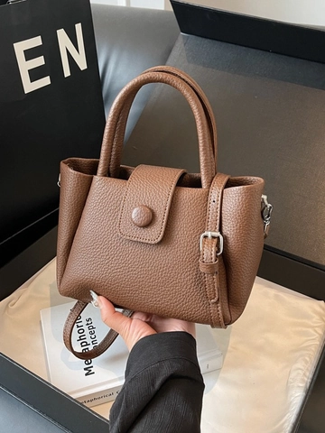 Borsa a Secchiello in Pelle PU Vintage da Donna con Motivo Litchi Borsa a Mano Minimalista con Tracolla Regolabile