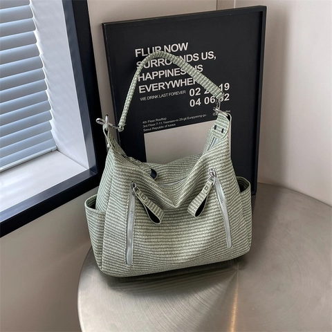 Grote Capaciteit Geweven Tote Bag Voor Vrouwen Hobo Schoudertas Met Multi Rits Zakken Casual Mode Crossbody Handtas Voor Werk