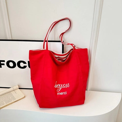 Large Capacity Canvas Tote Bag For Women Red White Striped Handbag With Lace Bow Shoulder Bag For Shopping School Daily Use