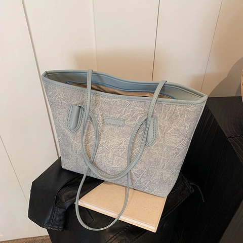 Elegante Borsa Tote da Donna in Pelle PU Grande Capacità Trama di Marmo Borsa a Tracolla Patchwork per Lavoro Pendolarismo Casa
