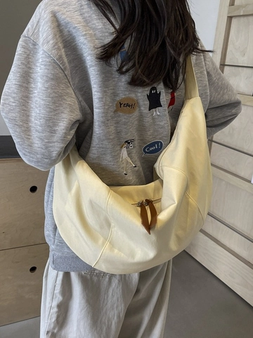 Bolso Bandolera de Mujer Gran Capacidad Nylon Media Luna Estilo Retro Correa Ajustable Casual Color Sólido Bolso de Hombro