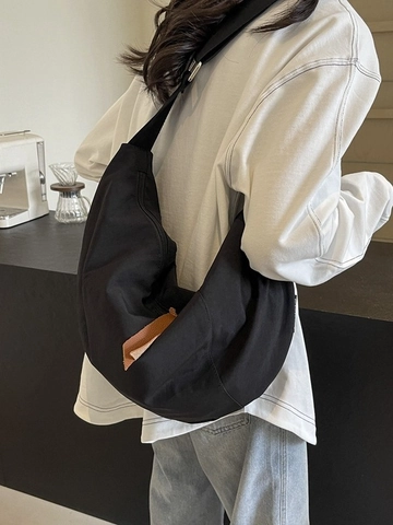 Bolso Bandolera de Mujer Gran Capacidad Nylon Media Luna Estilo Retro Correa Ajustable Casual Color Sólido Bolso de Hombro
