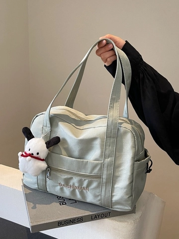 Damen Nylon Tote Bag Mit Großer Kapazität Minimalistische Umhängetasche Mit Plüschwelpenanhänger Modische Reisetasche Für Den Alltag