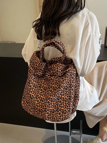 Damen Leopardenmuster Leinwand Tragetasche Große Kapazität Casual Schultertasche Umhängetasche Handtasche Mode Alltag Pendeln