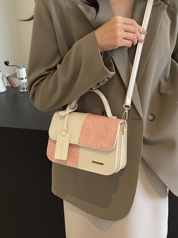 Sac Bandoulière Femme Color Block Patchwork Cuir PU Mode Style Rétro Sac à Main Épaule Petit Sac Carré