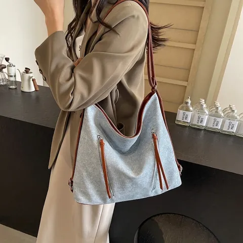 Sac Fourre-tout pour Femme en Cuir PU Grande Capacité Sac à Épaule Hobo Tendance de Rue Sac à Main Vintage Quotidien