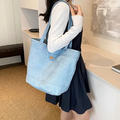 Borsa Tote Casual in Denim a Grande Capacità per Donna Borsa a Tracolla in Tessuto Lavato Borsa a Mano Minimalista per Studenti