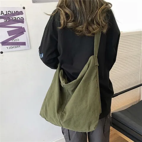 Borsa a Tracolla da Donna Minimalista in Tela a Grande Capacità Borsa Hobo Tote per Studenti Universitari Uso Quotidiano Borsa Messenger Casual