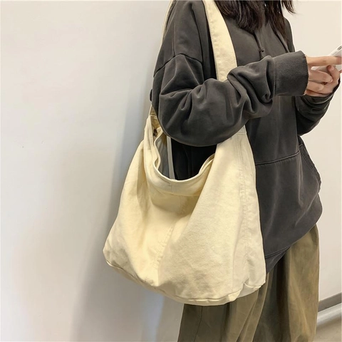 Borsa a Tracolla da Donna Minimalista in Tela a Grande Capacità Borsa Hobo Tote per Studenti Universitari Uso Quotidiano Borsa Messenger Casual
