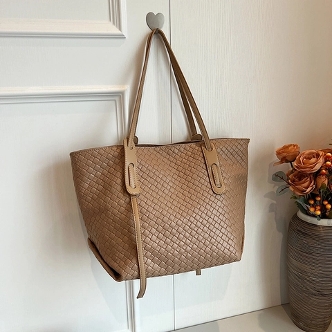 Bolso Tote Trenzado para Mujer Gran Capacidad Cuero PU Minimalista Bolso de Hombro Moda Mano para Trabajo Escuela