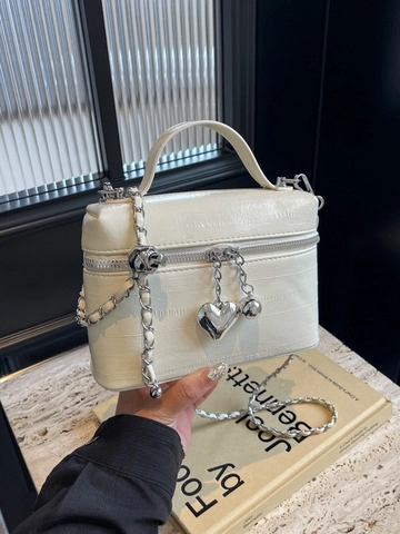 Bolso Caja de Lujo para Mujer con Patrón de Cocodrilo Cuero PU Bandolera con Colgante de Corazón de Metal y Cadena