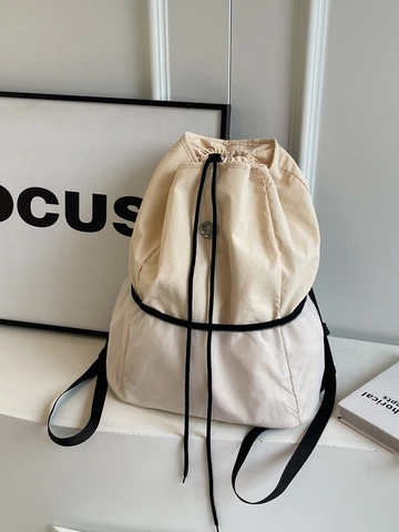 Zaino da Donna alla Moda in Nylon e Tela con Coulisse Grande Capacità Splicing a Rete a Contrasto Borsa da Scuola per Viaggio Quotidiano