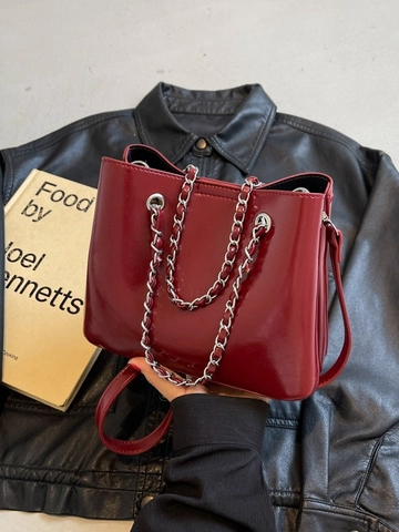 Trendige Damen Glänzende PU-Leder Eimertasche Metallkette Handtasche Lässige Umhängetasche Mit Verstellbarem Gurt