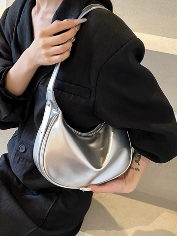 Borsa Sottospalla Minimalista a Mezzaluna per Donna Moda in Pelle PU Hobo Borsa a Tracolla Crescent Borsa da Ufficio Quotidiana