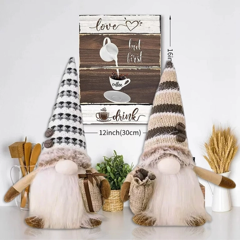 LED Glowing Coffee Station Gnome Scandinavian Knitted Faceless Doll Rudolph Holding Gift Box Bag Plush Ornament Home Decor