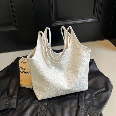 Damen Tragetasche Aus Geflochtenem PU Leder Große Kapazität Lässige Schultertasche Mit Gittermuster Mode Pendler Handtasche