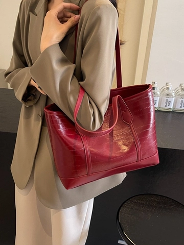 Women Large Capacity PU Leather Tote Bag Fashion Crocodile Embossed Pattern Commuting Shoulder Handbag Meiduola Brand Bag